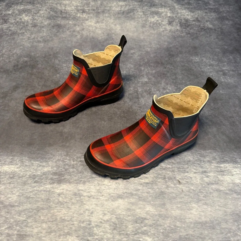Pendleton Womens Red Buffalo‎ Plaid Chelsea Rain Boots Rubber Size 7 Waterproof